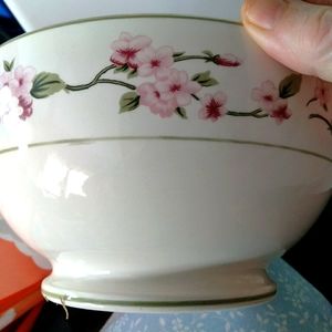 2 Ceramic Bowls with Pink Apple Blossoms 10x8" Made by MSM.